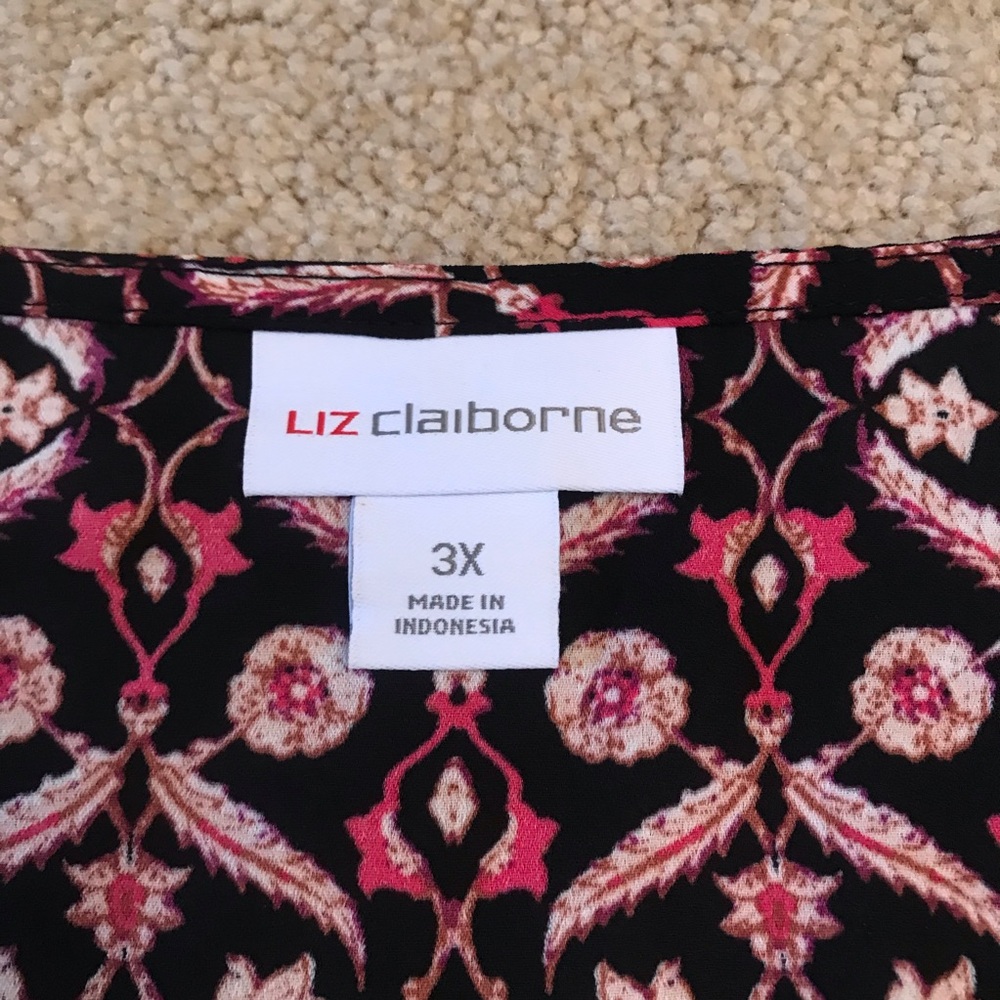 Liz Claiborne V Neck Floral Blouse Size 3X Ruffle Neckline Easy Care Office - Picture 4 of 9
